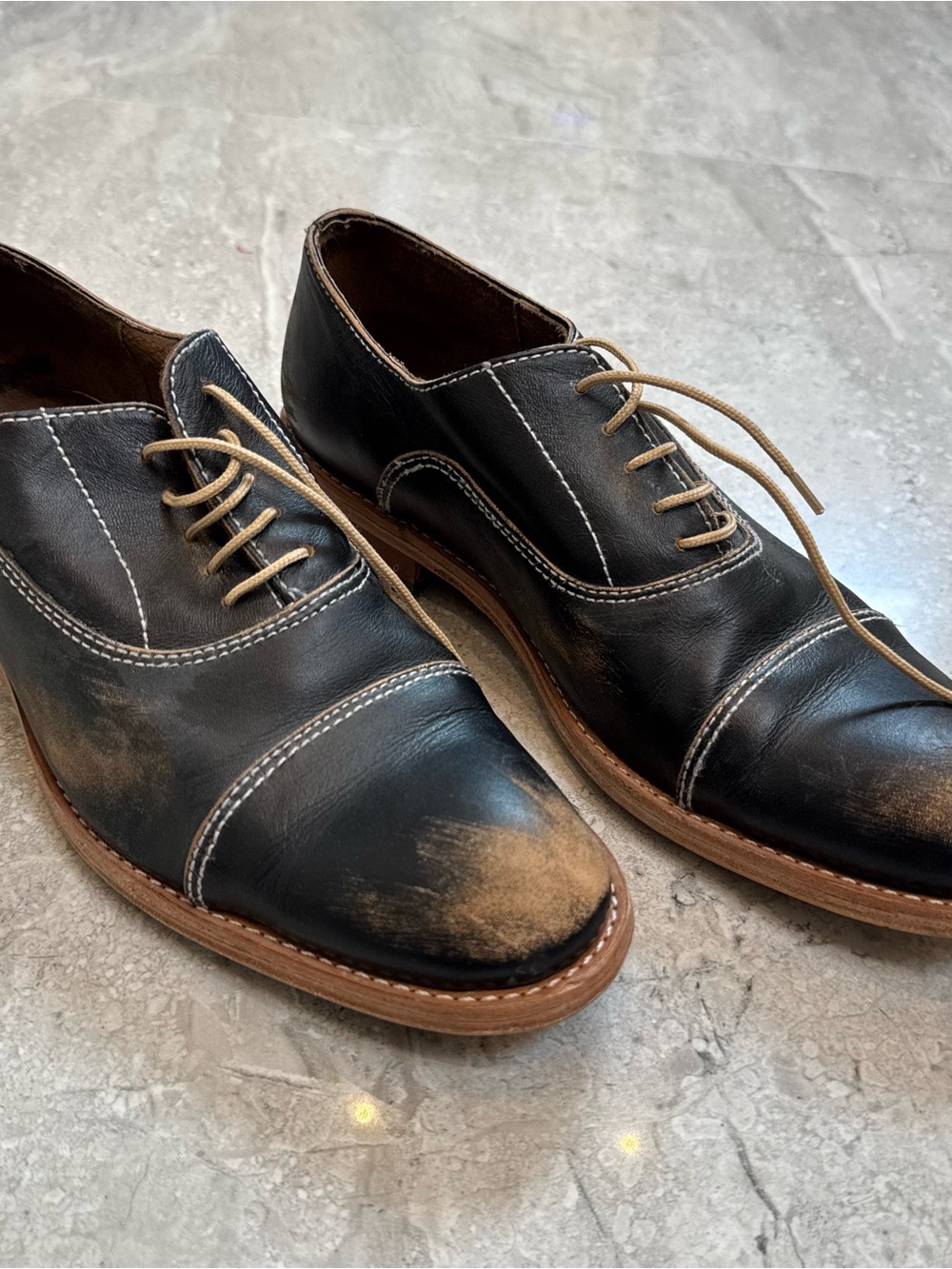 Classic Black Leather Oxford Shoes with Tan Accents